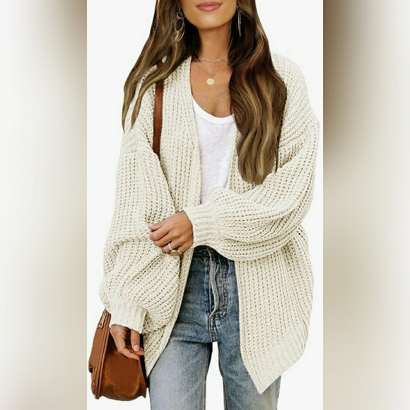 🌬 Women's Open Front Long Lantern Sleeve Cardigan